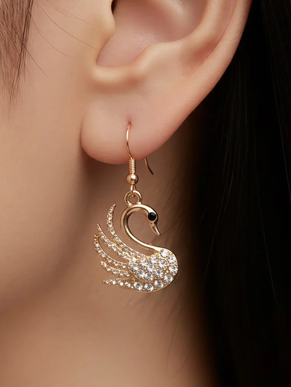 Gold Swan Earrings – Crystal Encrusted Elegant Rhinestone Dangles